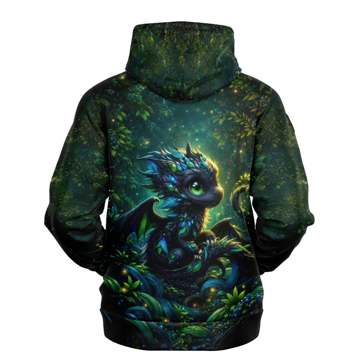 Dreamer Hoodie mit Drago Drachen-Motiv in nächtlichem Wald, passend zu Diamond Painting und Malen nach Zahlen Motiven