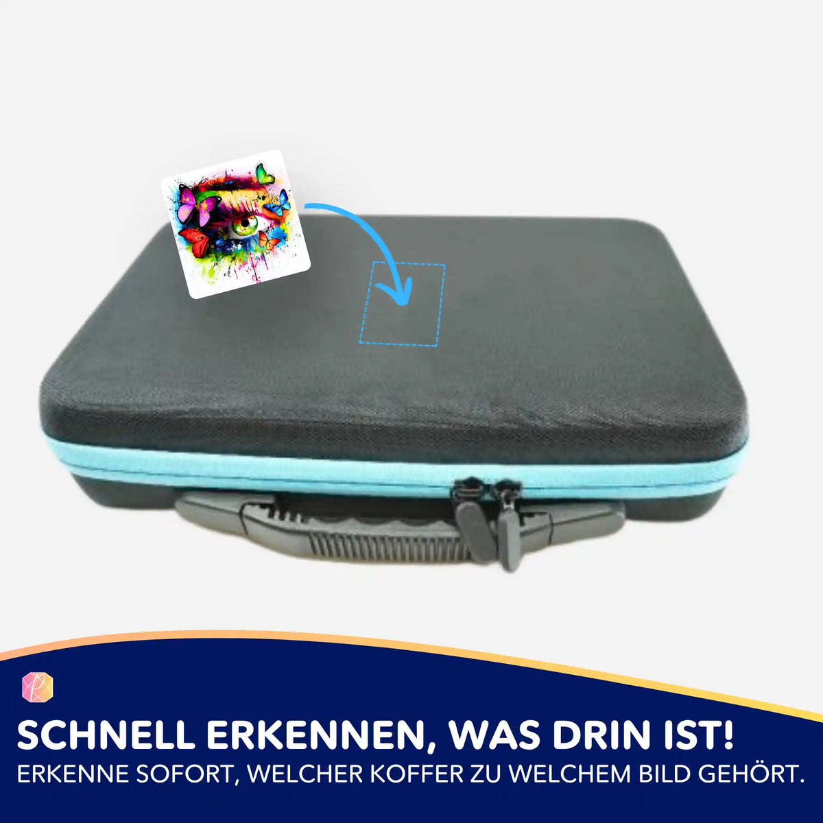 Picmondoo Aufkleber-Set für Diamond Painting Koffer mit Augen- und Schmetterlings-Motiv zur Organisation von Hobby-Zubehör.
