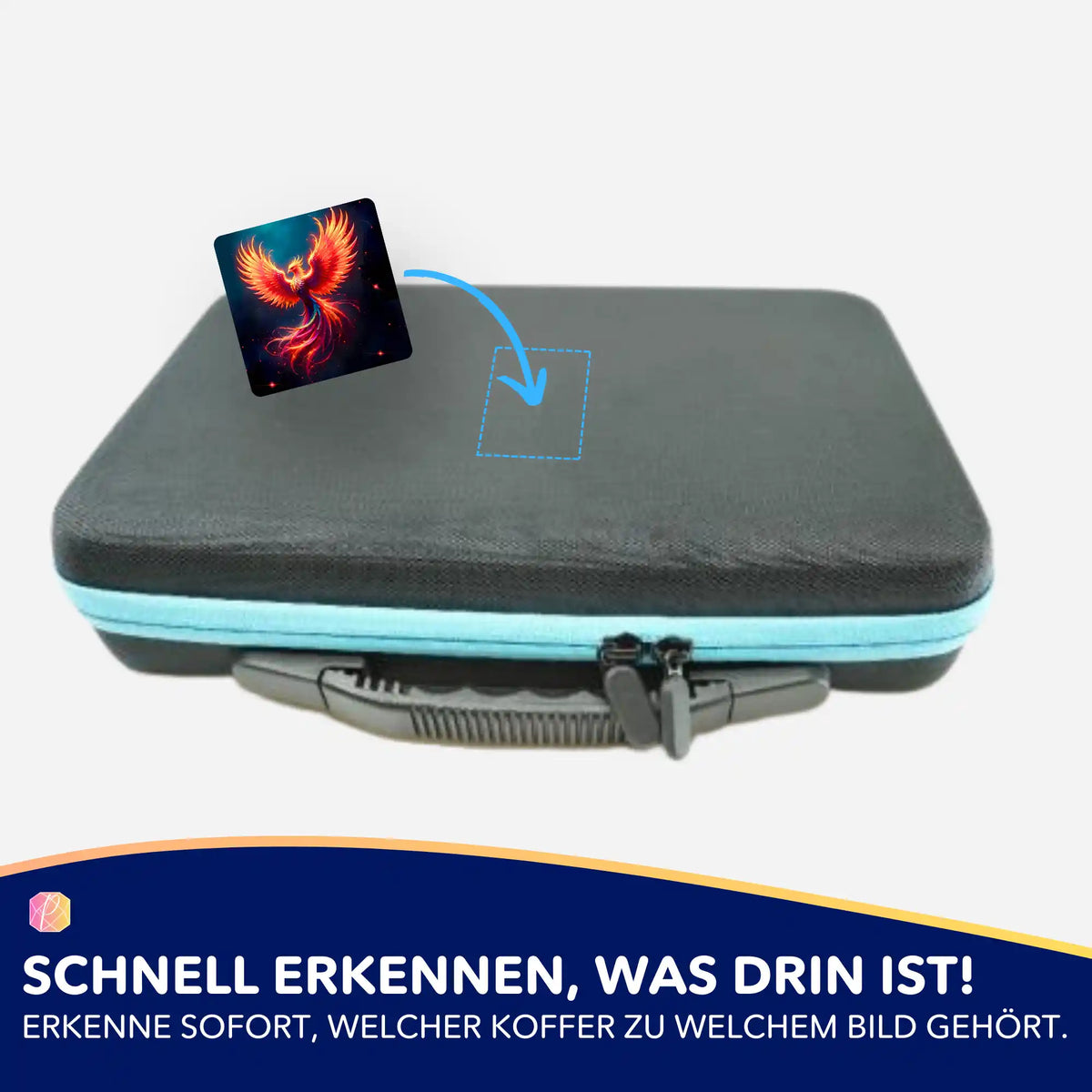 Phönix-Aufkleber zur Organisation von Diamond Painting Koffern und Zubehör für das perfekte Hobby-Erlebnis.