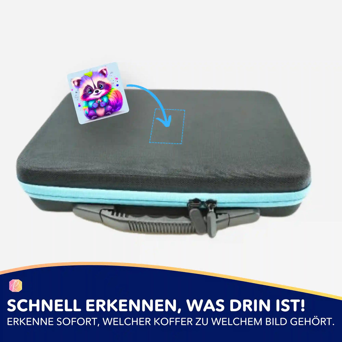 Bunter Waschbär-Aufkleber für Diamond Painting Koffer zur Organisation deines Zubehörs von Picmondoo