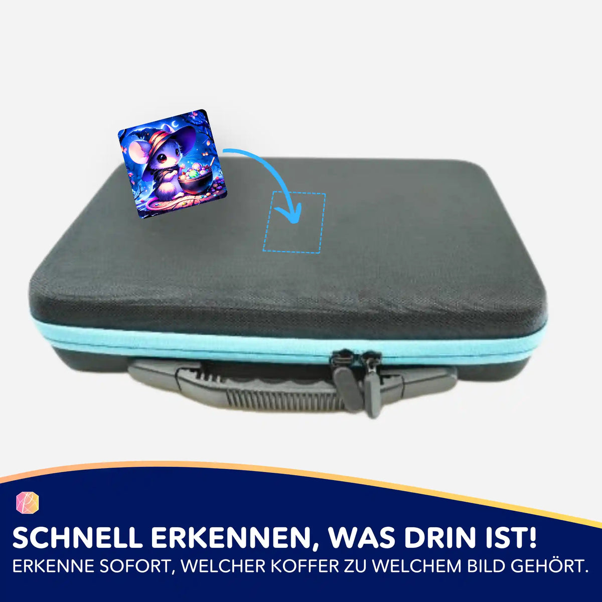 Mondflausch Aufkleber zur Beschriftung eines Diamond Painting Koffers zur Organisation von Bastelzubehör und Steinen.