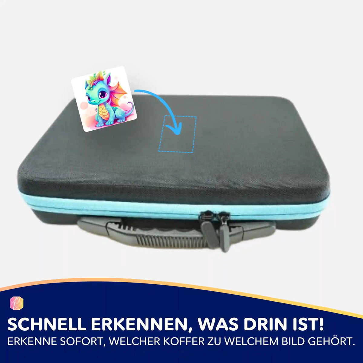Bunter Drachen-Aufkleber zur Kennzeichnung von Diamond Painting Zubehör-Koffern für mehr Ordnung im Bastelset
