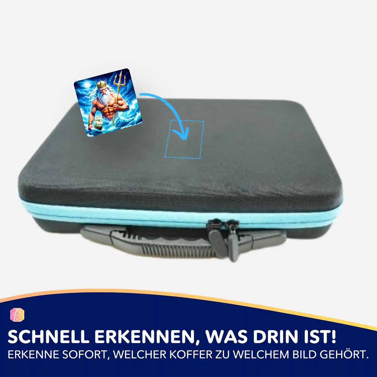 Poseidon Aufkleber zur Organisation von Diamond Painting Koffern und Zubehör für dein Hobby.