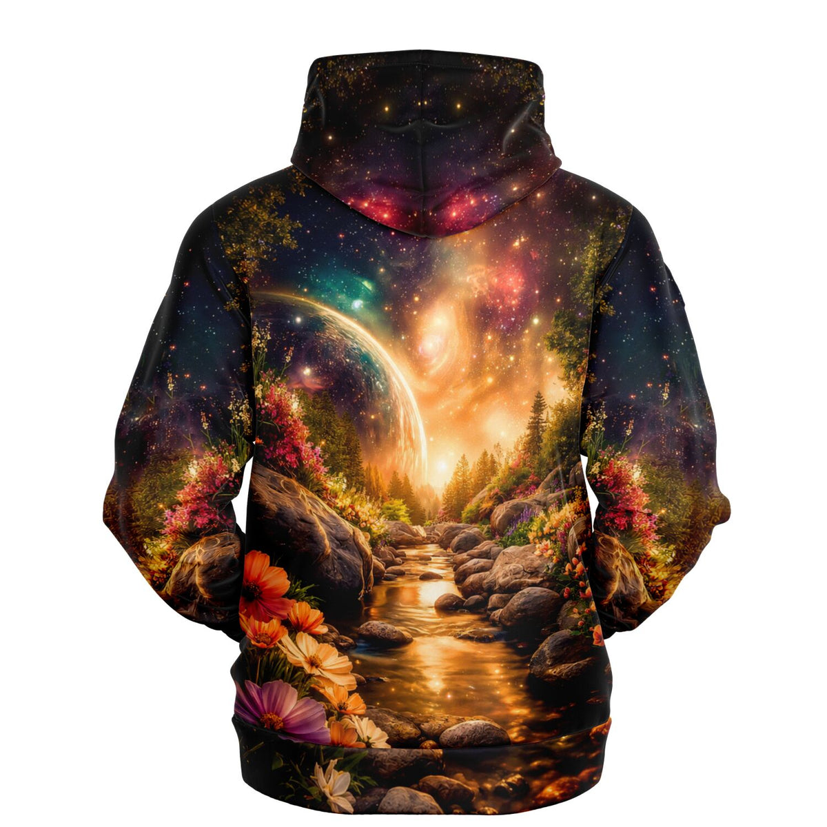 Dreamer Hoodie mit galaktischem Landschaftsmotiv, ideal für Fans von Diamond Painting und Malen nach Zahlen Kunst.