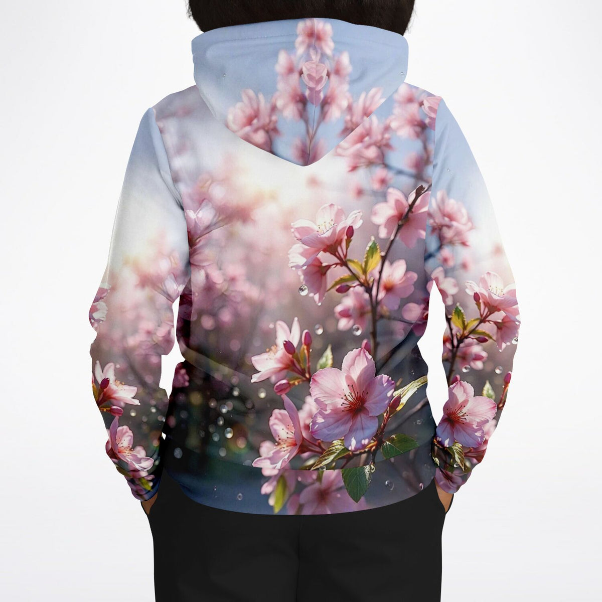 Dreamer Hoodie mit zartem Kirschblüten-Print in Aquarell-Optik, ideal für Fans von Malen nach Zahlen Motiven