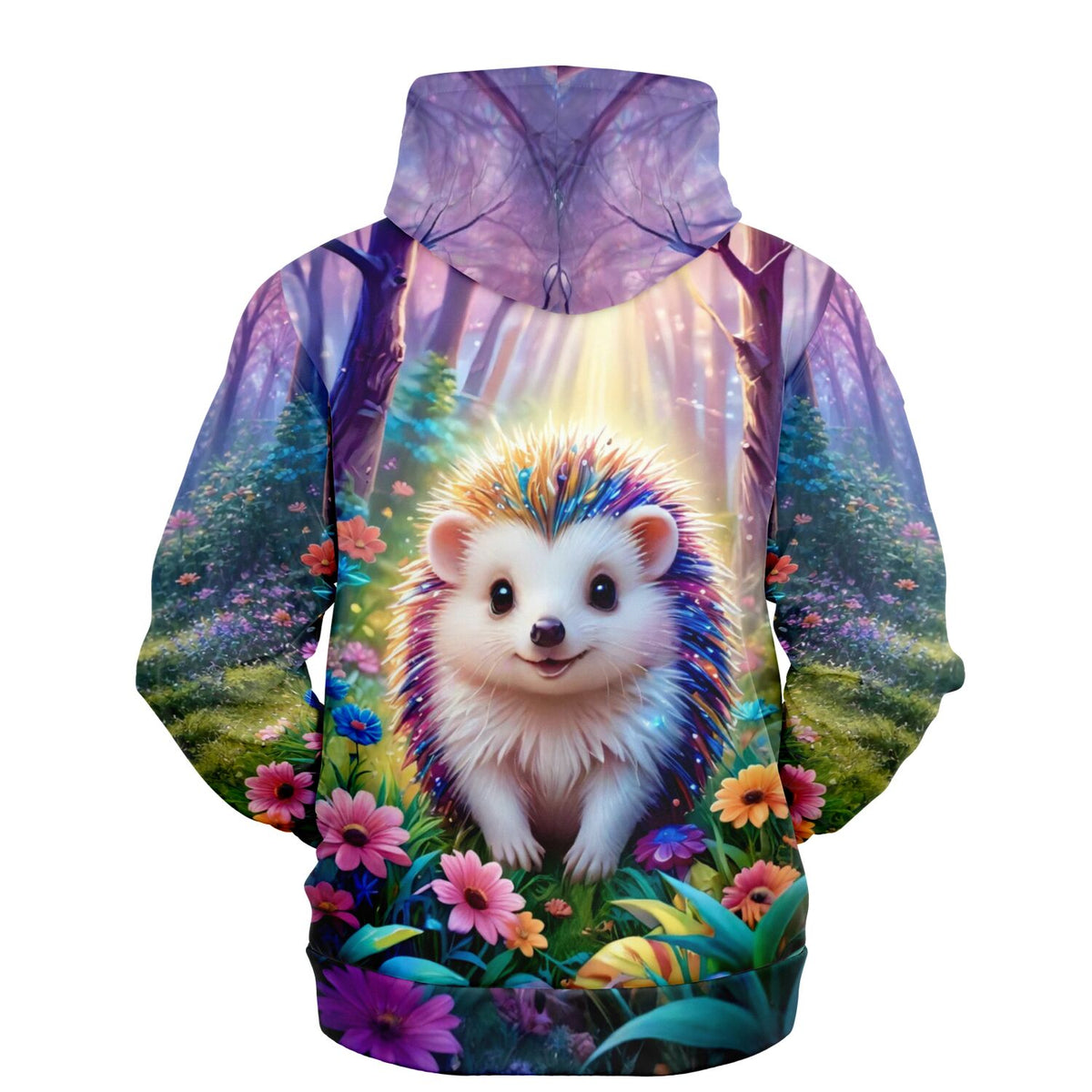 Dreamer Hoodie mit niedlichem Igel-Motiv im Fairydust-Stil, bunte Blumen und Wald-Design für DIY-Fans
