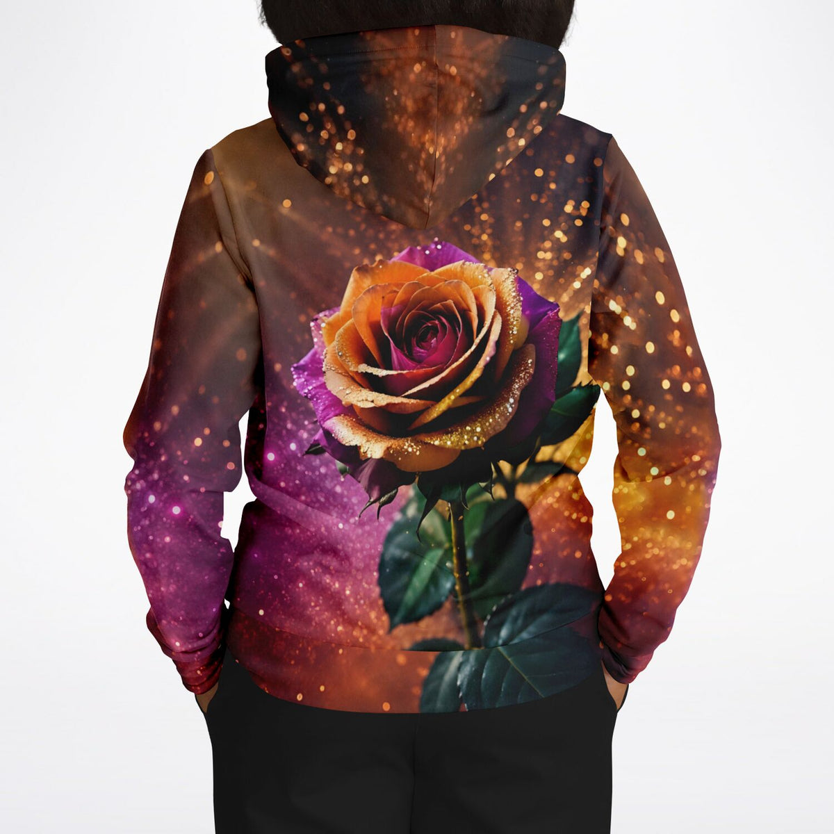 Hoodie mit bunter Rosen-Grafik in leuchtenden Farben, ähnlich wie beliebte Diamond Painting Motive für Erwachsene.