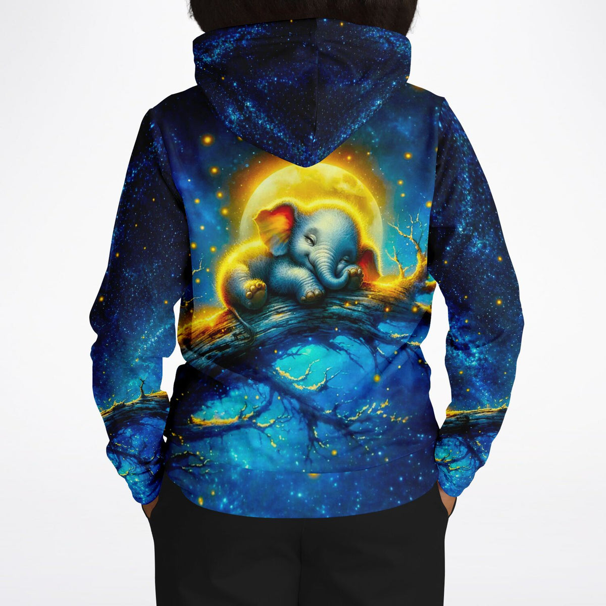 Dreamer Hoodie mit Mondschein Elefant Motiv im Stil von Diamond Painting und Malen nach Zahlen Kunstwerken