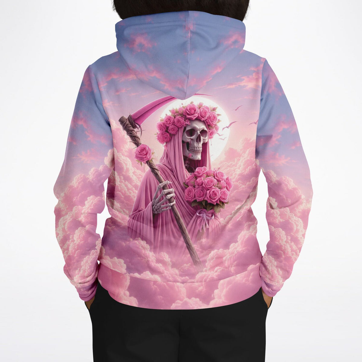 Dreamer Hoodie Rosenträume mit Totenkopf, Rosen und Sense – perfekt als Vorlage für Diamond Painting oder Malen nach Zahlen
