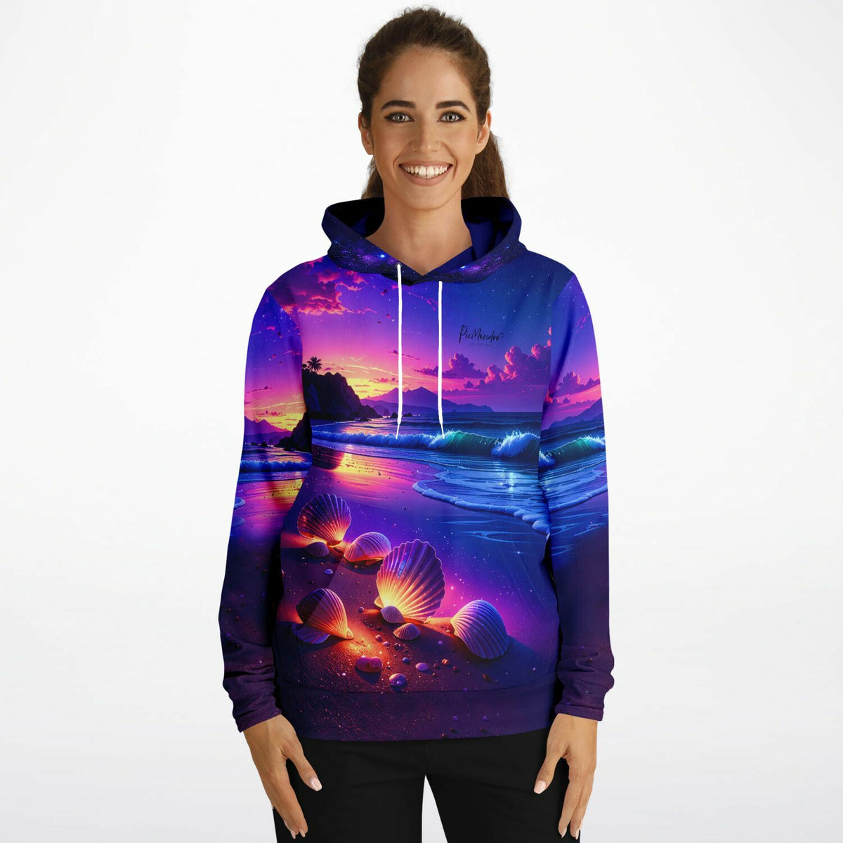 Dreamer Hoodie mit Wunschmuscheln Motiv, farbenfroher Strandaufdruck passend zu unseren Diamond Painting Kunstwerken