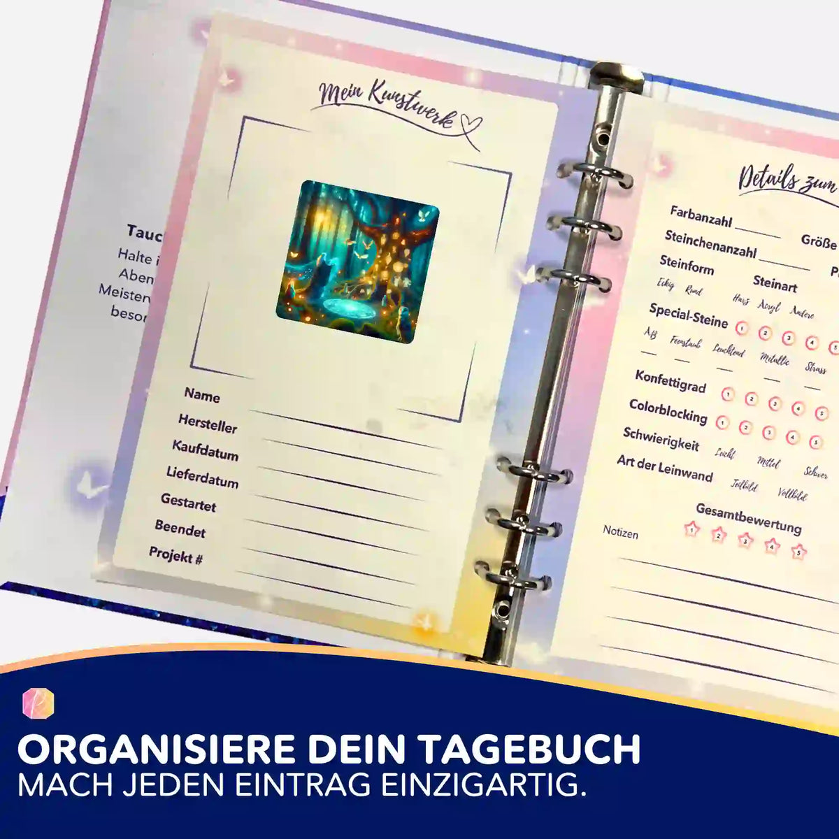 Picmondoo Diamond Painting Tagebuch mit Hexennacht Motiv Sticker zur Organisation von Diamanten Painting Projekten