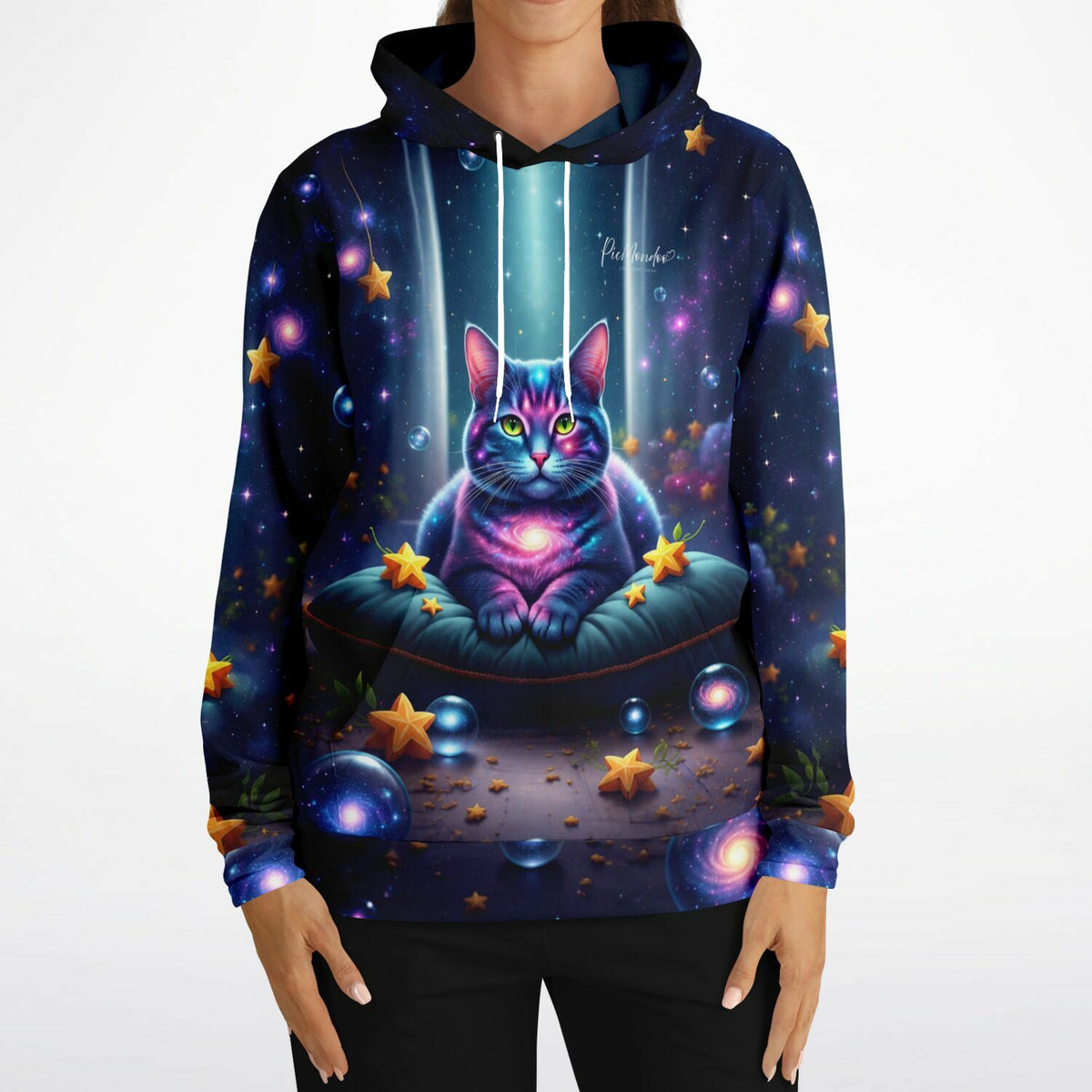 Dreamer Hoodie Wächterin Andromeda mit magischem Galaxie-Katzen Motiv im Stil von Diamond Painting Kunst