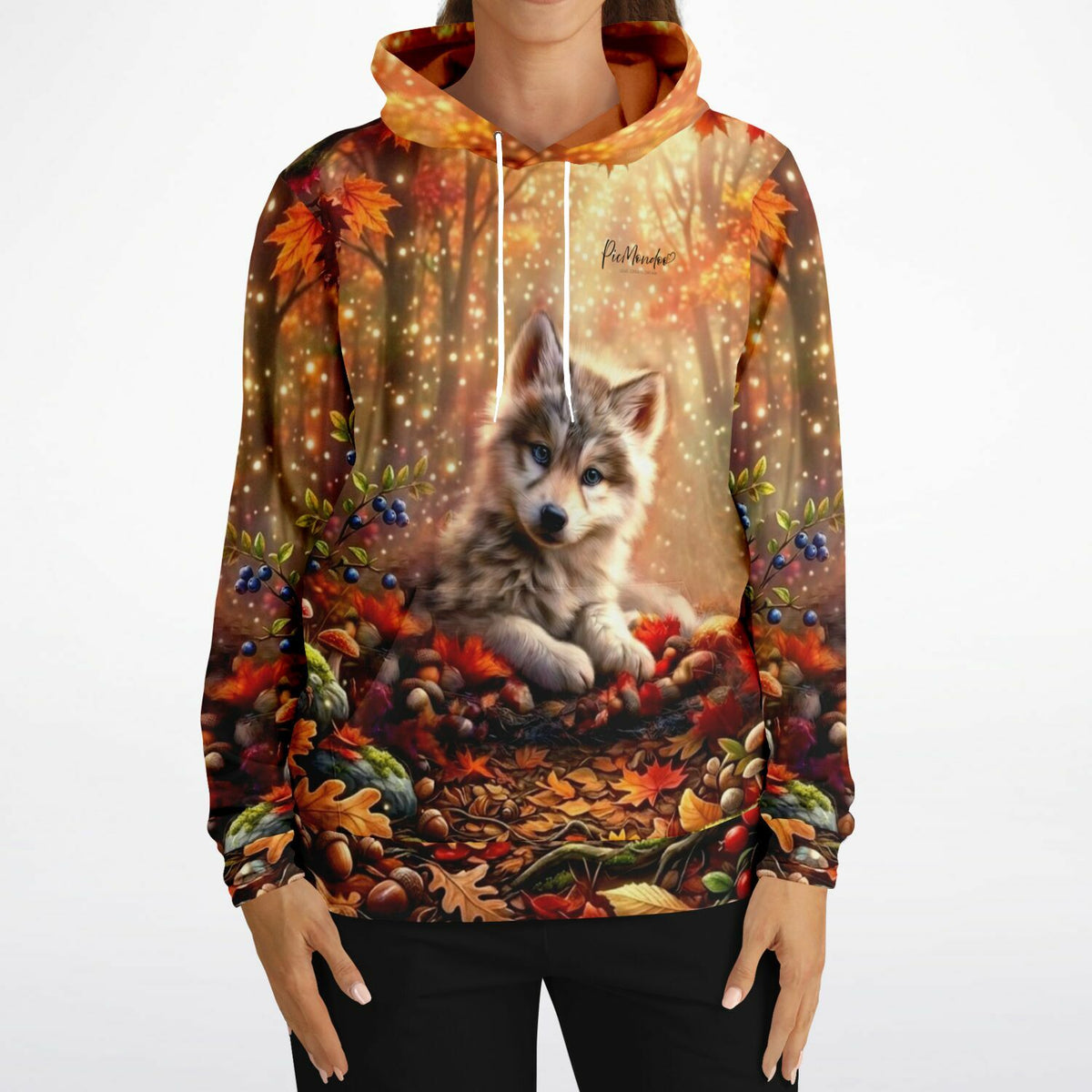 Dreamer Hoodie Akiro mit Wolf Welpen Motiv in herbstlichem Wald – passend zu Diamond Painting und Malen nach Zahlen Stil