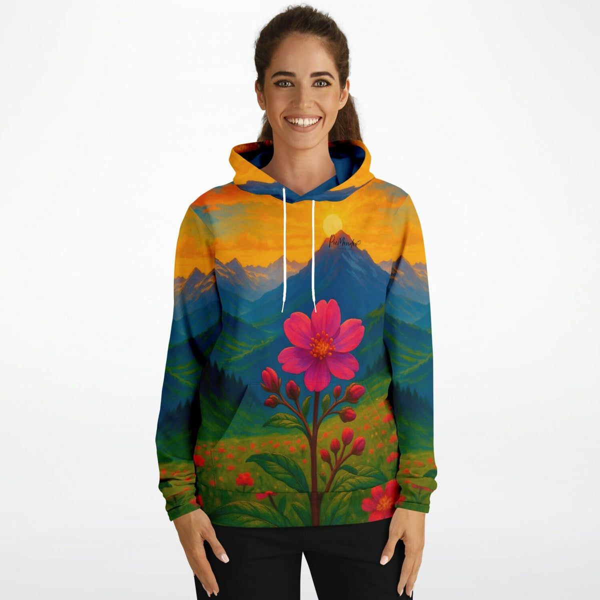 Dreamer Hoodie von Picmondoo mit Gebirgsblume Motiv, ideal für Fans von Diamond Painting und Malen nach Zahlen Designs
