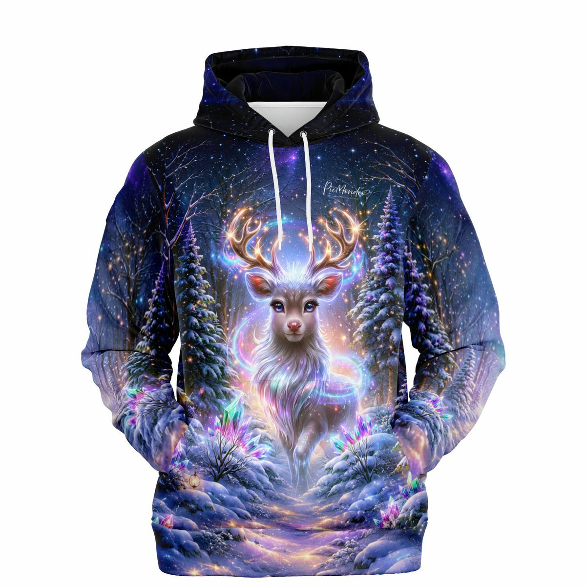 Dreamer Hoodie Magie des Winterwaldes mit leuchtendem Hirsch Motiv im Stil von Diamond Painting und Malen nach Zahlen Kunst