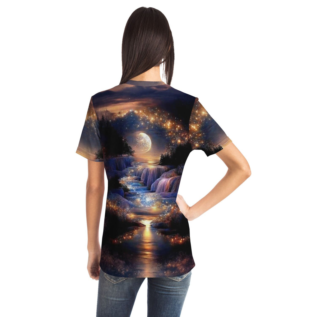 T-Shirt mit verträumtem Landschaft Motiv, inspiriert durch Diamond Painting und Malen nach Zahlen Stil