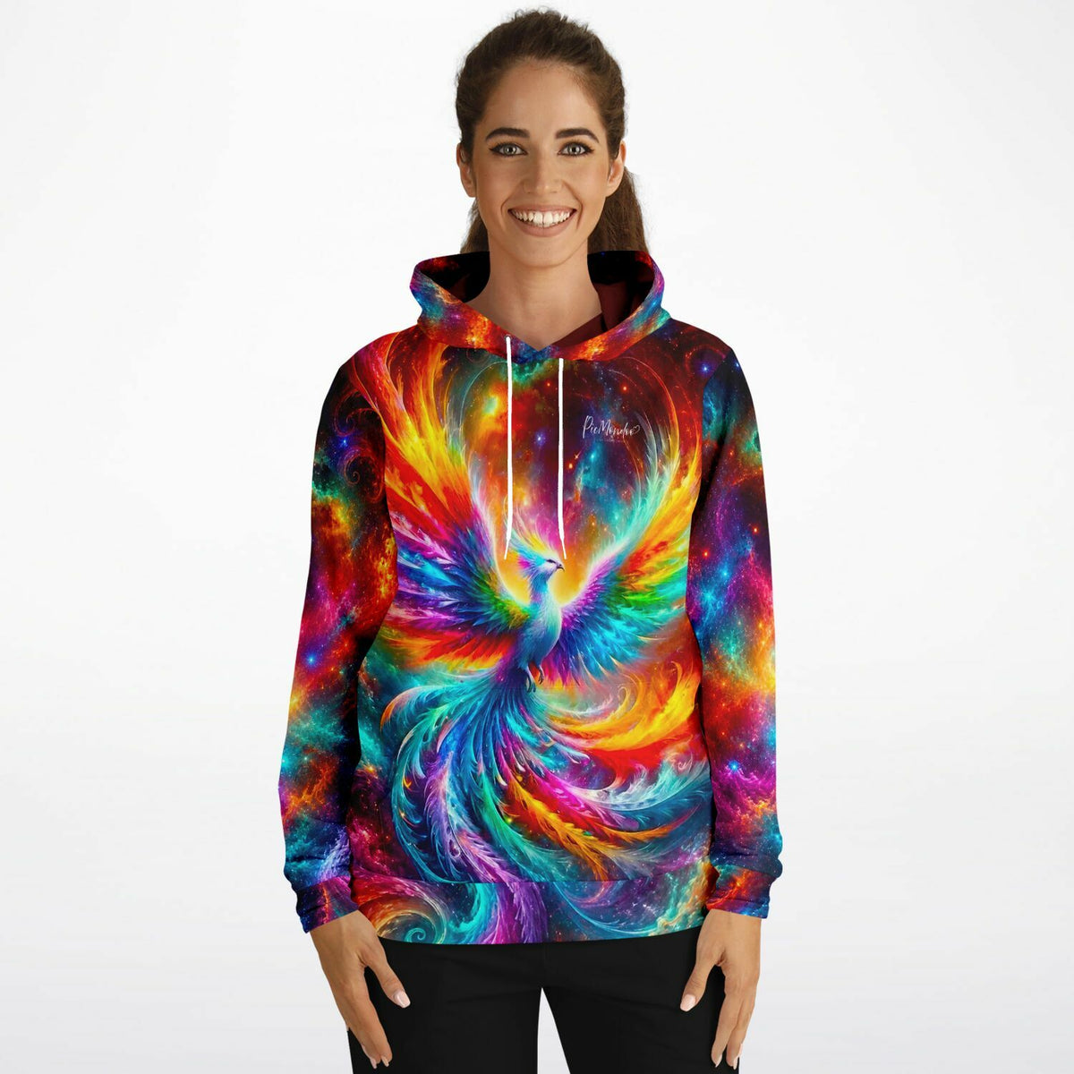 Dreamer Hoodie mit farbenfrohem Phönix-Motiv, inspiriert von Diamond Painting Kunstwerken und Malen nach Zahlen Designs.