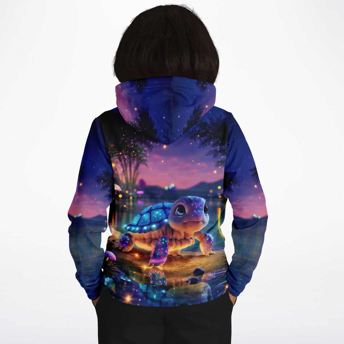 Dreamer Hoodie mit Leuchtbild-Motiv einer funkelnden Schildkröte im Stil von Diamond Painting und Malen nach Zahlen