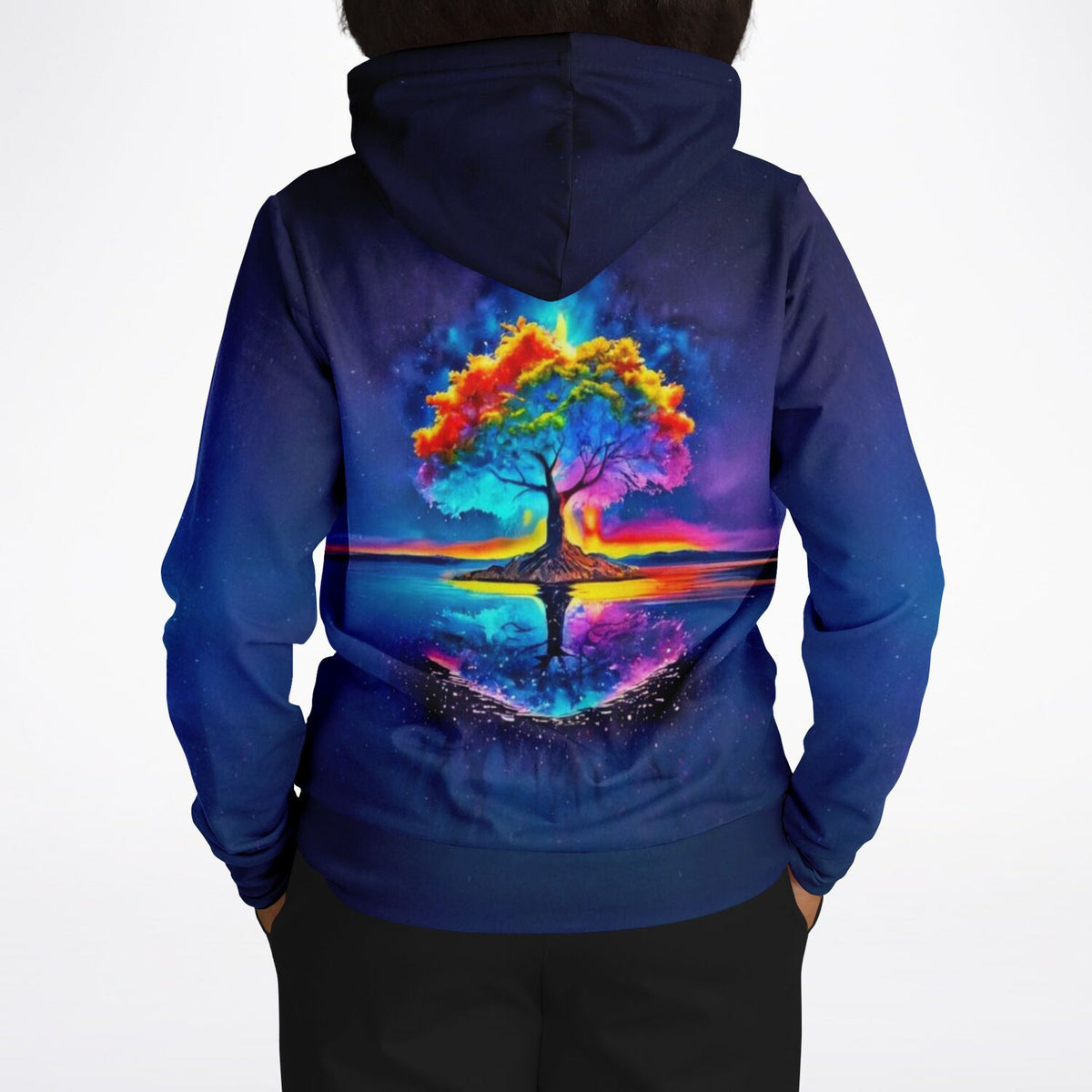 Hoodie mit Rainbow Tree Motiv im Stil von Diamond Painting und Malen nach Zahlen Kunstwerken
