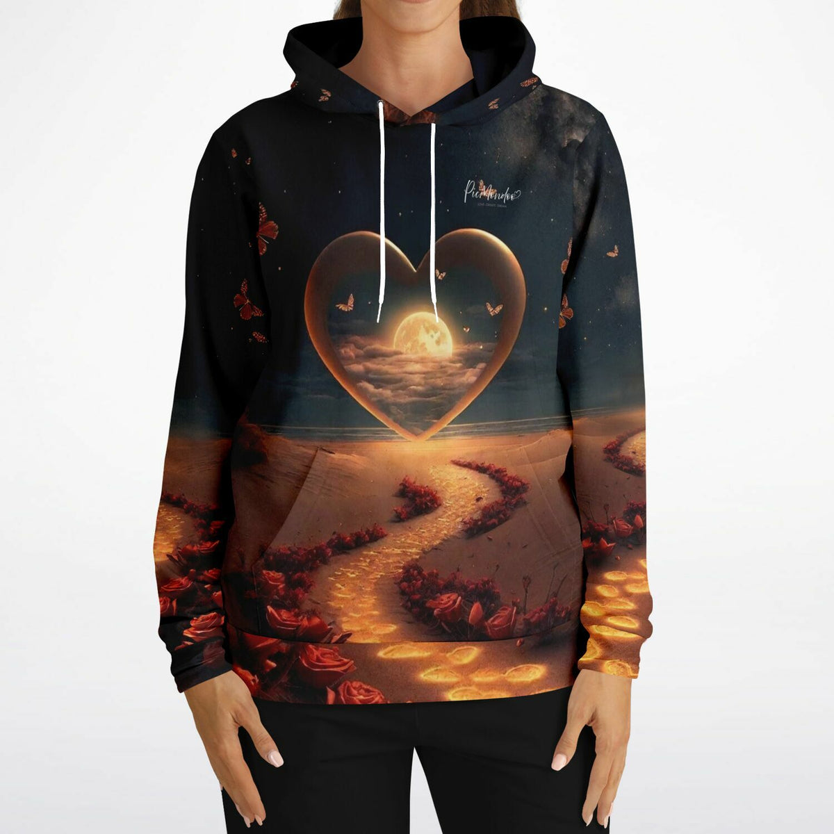 Dreamer Hoodie Weg der Liebe mit Herz-Motiv, Mondnacht und Rosenpfad Design für Diamond Painting und Kunst-Fans