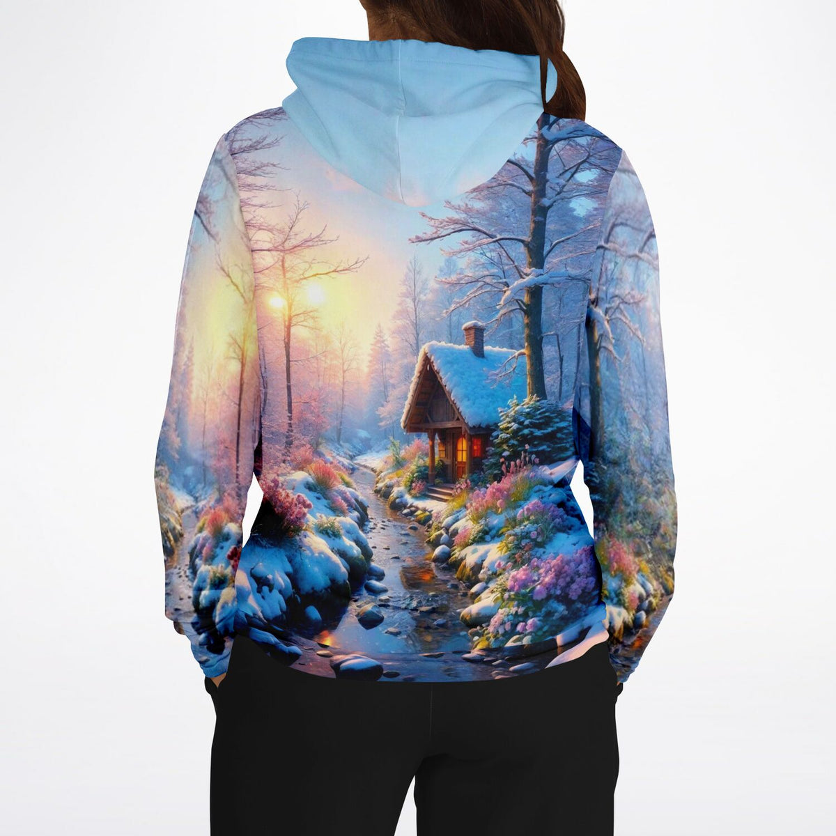 Dreamer Hoodie Wintermorgen mit verschneiter Winterlandschaft und Hütte im Design beliebter Diamond Painting Motive