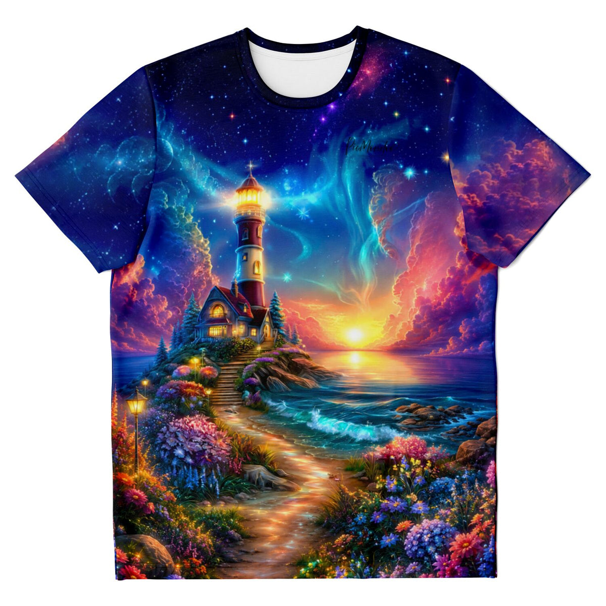 Dreamer T-Shirt Wächter des Horizonts mit Leuchtturm Motiv im Stil von Diamond Painting und Malen nach Zahlen Kunst