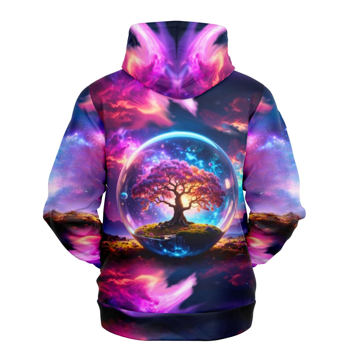 Dreamer Hoodie Arbor Eternis mit mystischem Lebensbaum im Glaskugel-Design in leuchtenden Galaxie-Farben