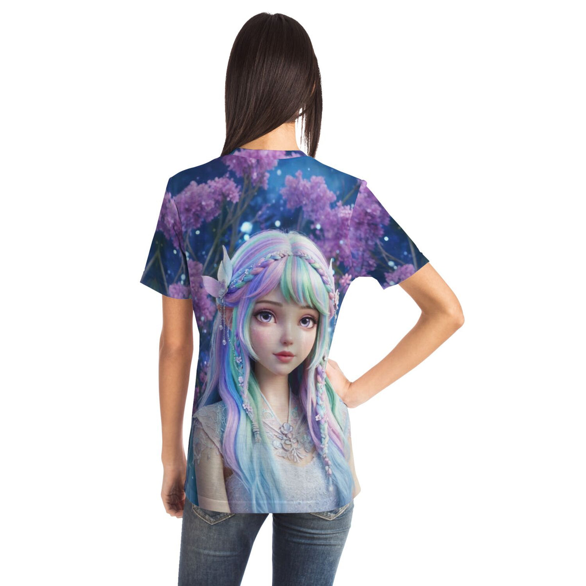 T-Shirt für Damen mit Feenprinzessin Elara Motiv im Stil von Diamond Painting und Malen nach Zahlen Kunstwerken