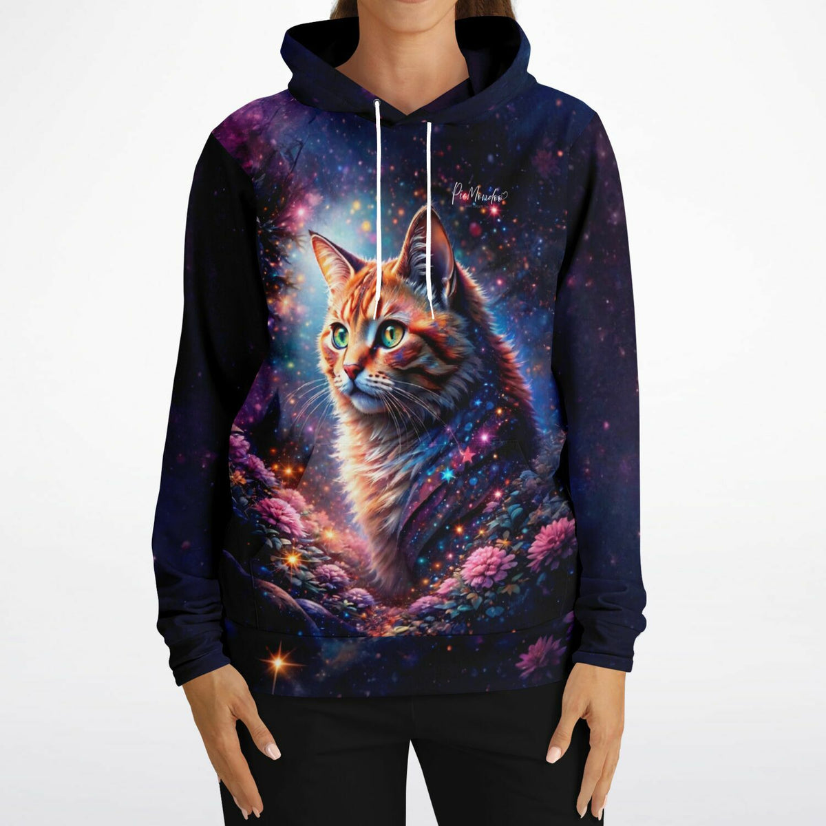 Dreamer Hoodie Sternenpfote mit mystischer Katzen-Grafik im Diamond Painting Stil und buntem Galaxie-Design