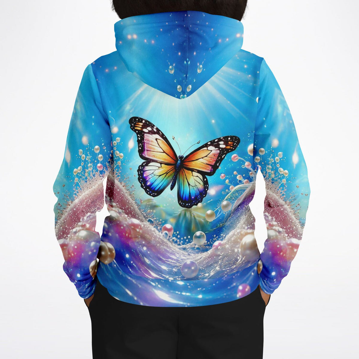 Dreamer Hoodie mit farbenfrohem Schmetterlings-Motiv und glitzernden Perlen im Stil unserer beliebten Diamond Paintings