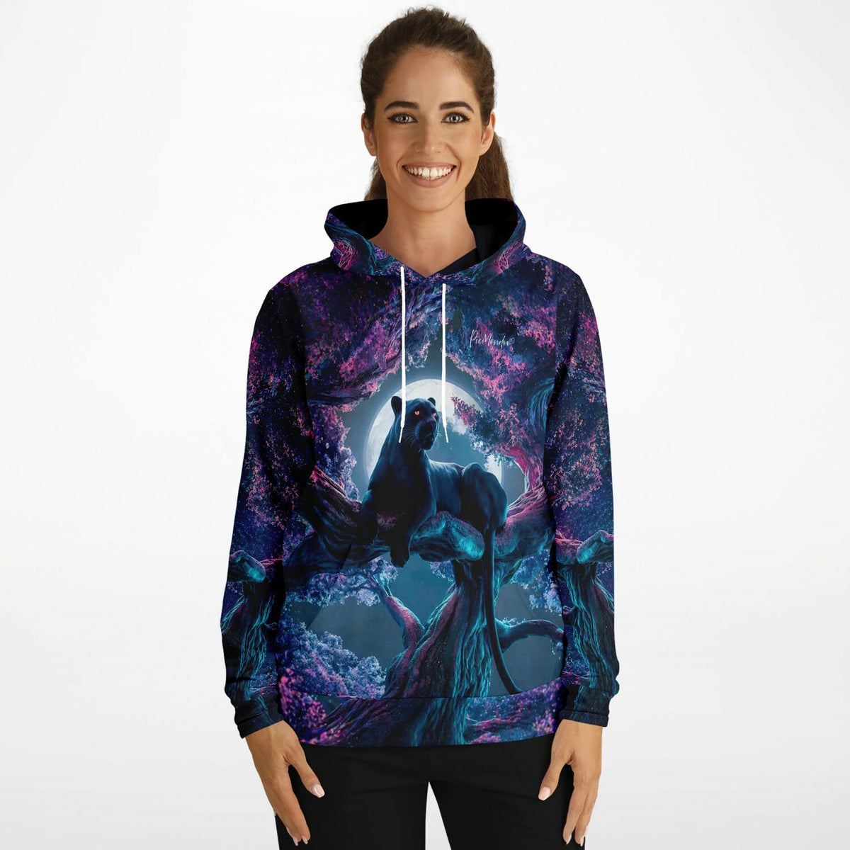 Dreamer Hoodie mit Black Panther Kirschblütentraum Motiv, künstlerisches Design bekannt aus Diamond Painting Sets.