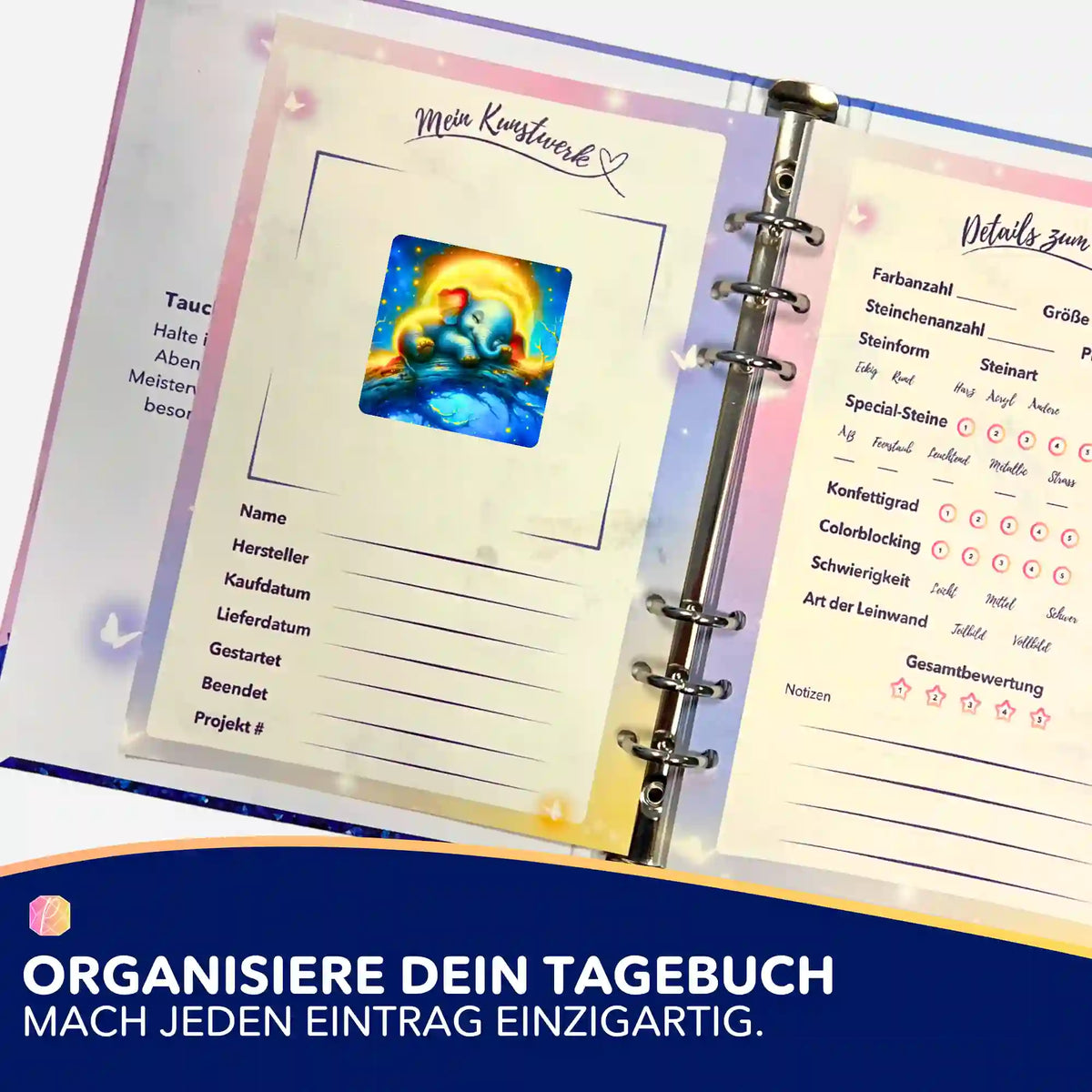 Mondschein Elefant Aufkleber für Diamond Painting Tagebuch zur Organisation von Kunstwerken