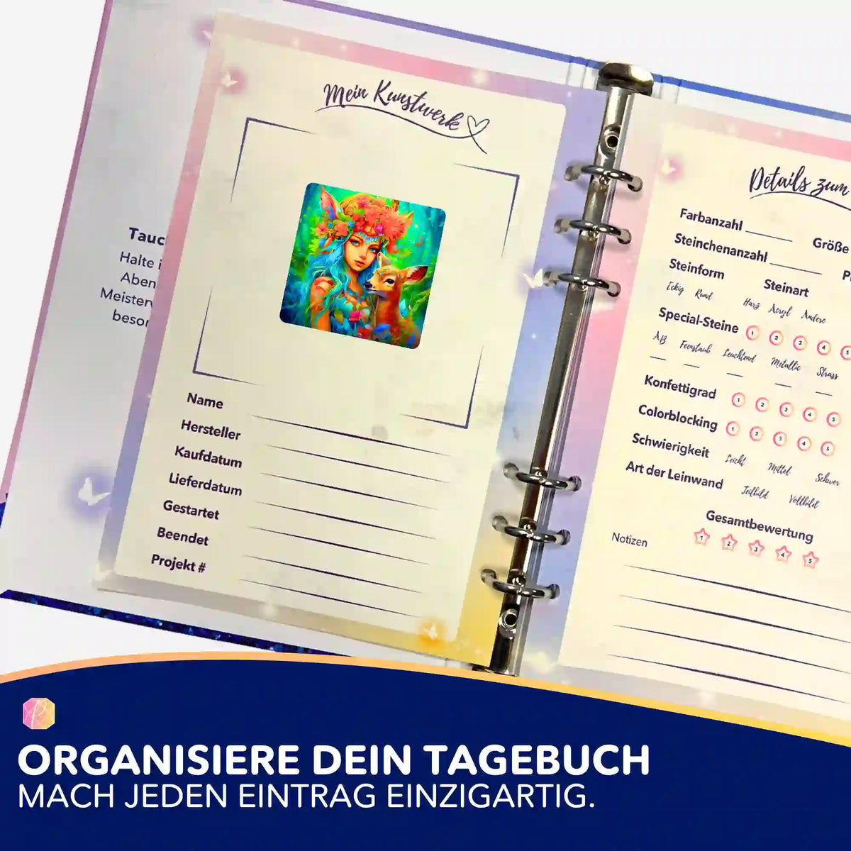Waldmädchen Aufkleber für Diamond Painting Tagebuch zur Organisation deines DIY Kunstwerks