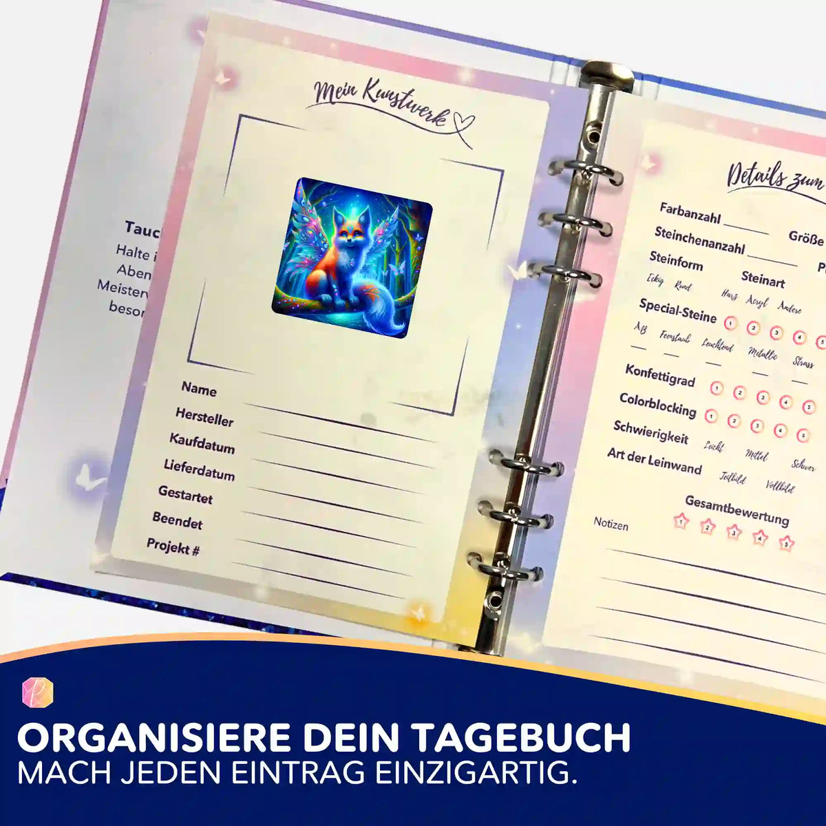 Fairy Fox of Magic Sticker für dein Diamond Painting Tagebuch zur Organisation deiner Kunstwerke und Diamanten Painting Sets
