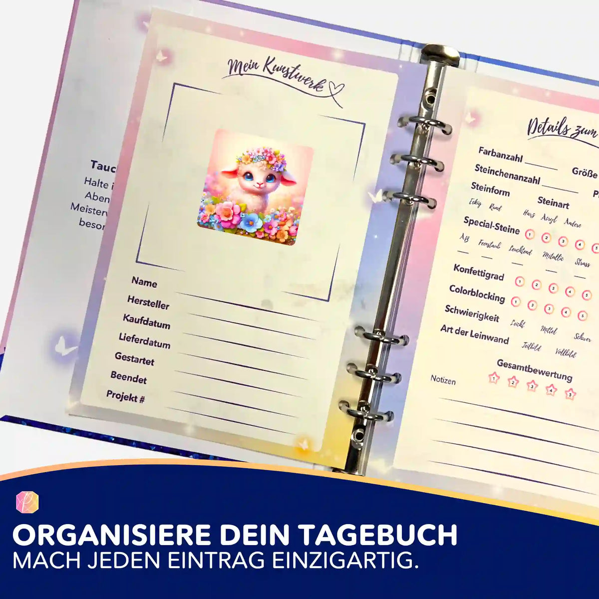 Osterlämmchen Lupina Sticker für Diamond Painting Tagebuch zur Organisation von Malen nach Zahlen und Diamanten Painting