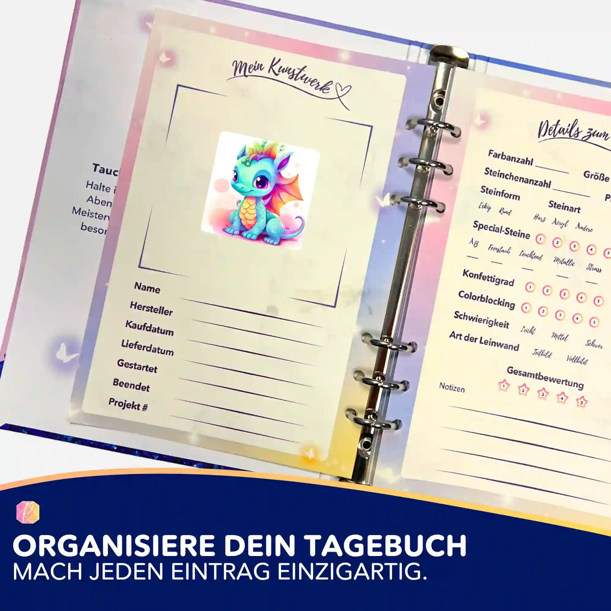 Color Dragon Sticker im Diamond Painting Tagebuch zur Organisation von DIY-Projekten