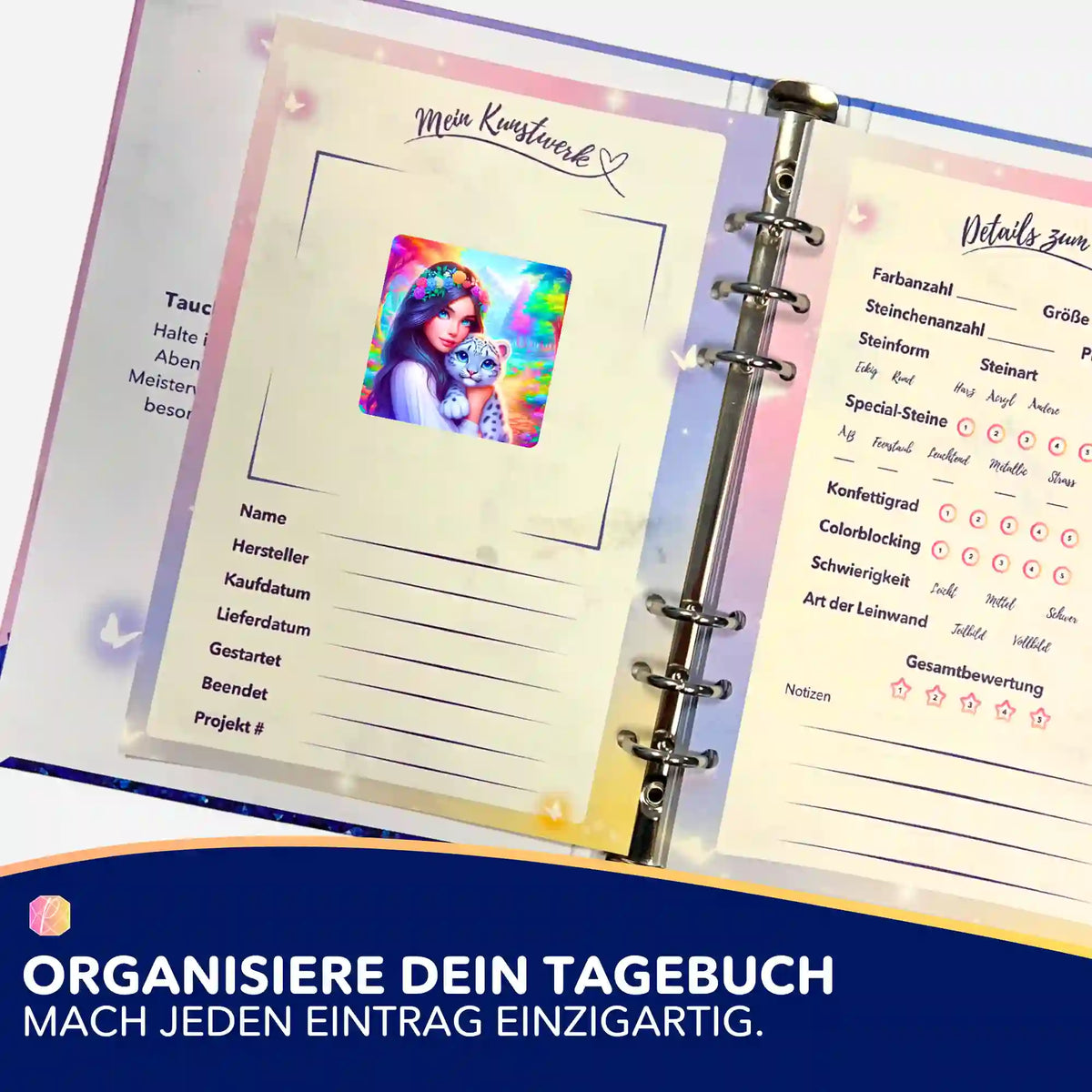 Amira's Paradies Aufkleber im Diamond Painting Tagebuch zur Organisation von DIY Bastelsets und Diamanten Painting Projekten