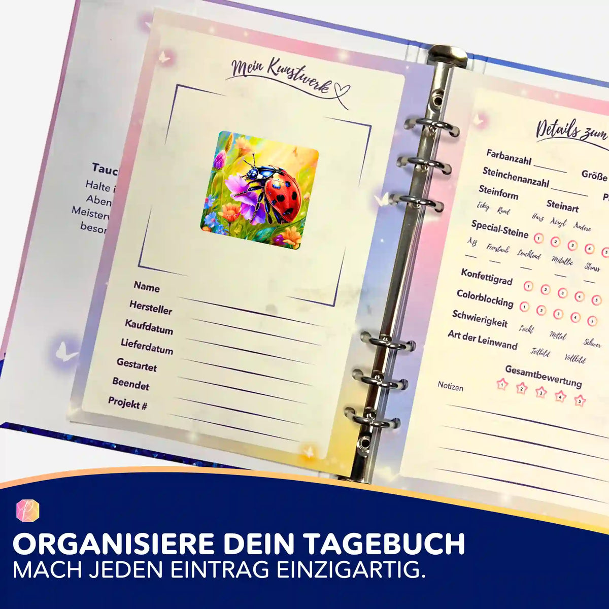 Picmondoo Marienkäfer-Aufkleber für dein Diamond Painting Tagebuch zur Organisation von Projektdetails