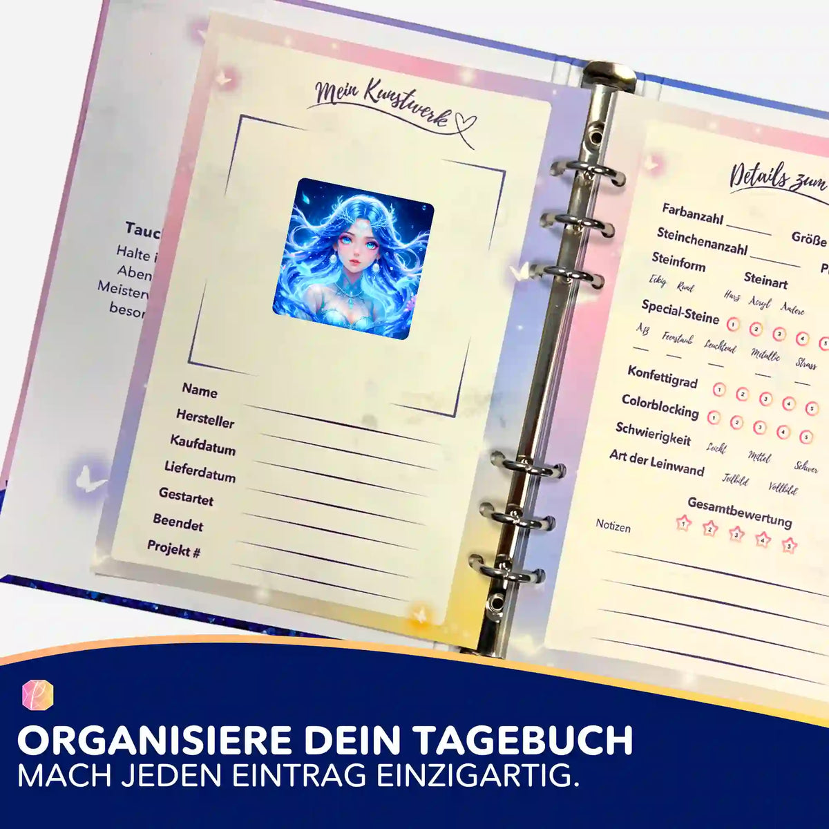 Nerelya Hüterin der Tiefe Aufkleber im Diamond Painting Tagebuch zur Organisation von DIY-Kunstwerken
