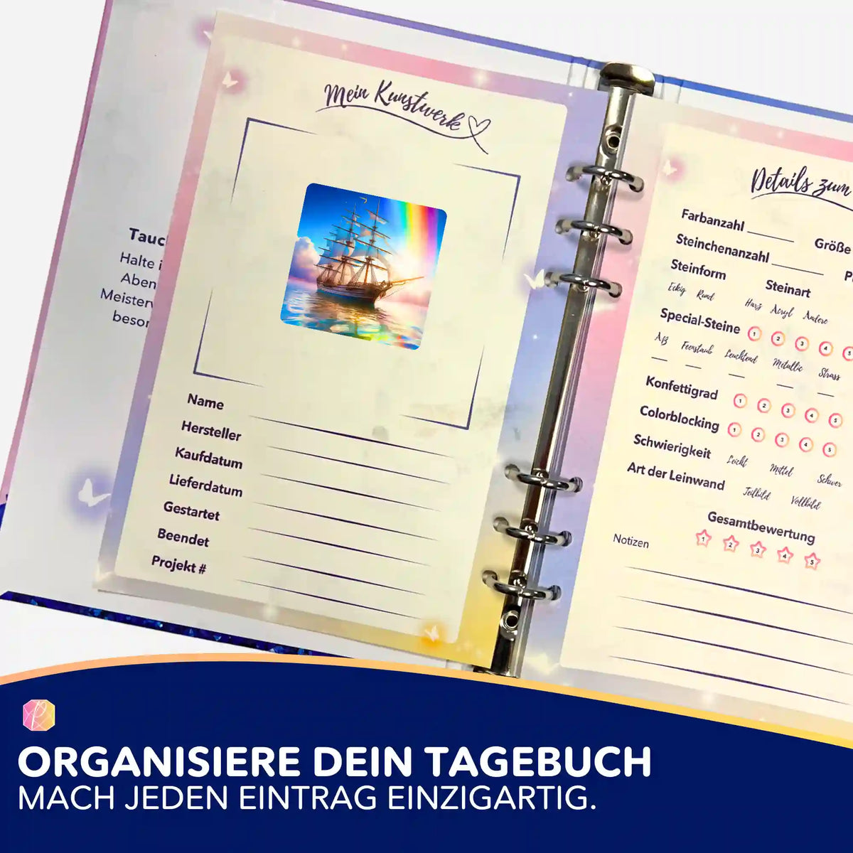 Picmondoo Aufkleber Set Freiheit auf See zur Organisation im Diamond Painting Tagebuch mit Projekt-Details