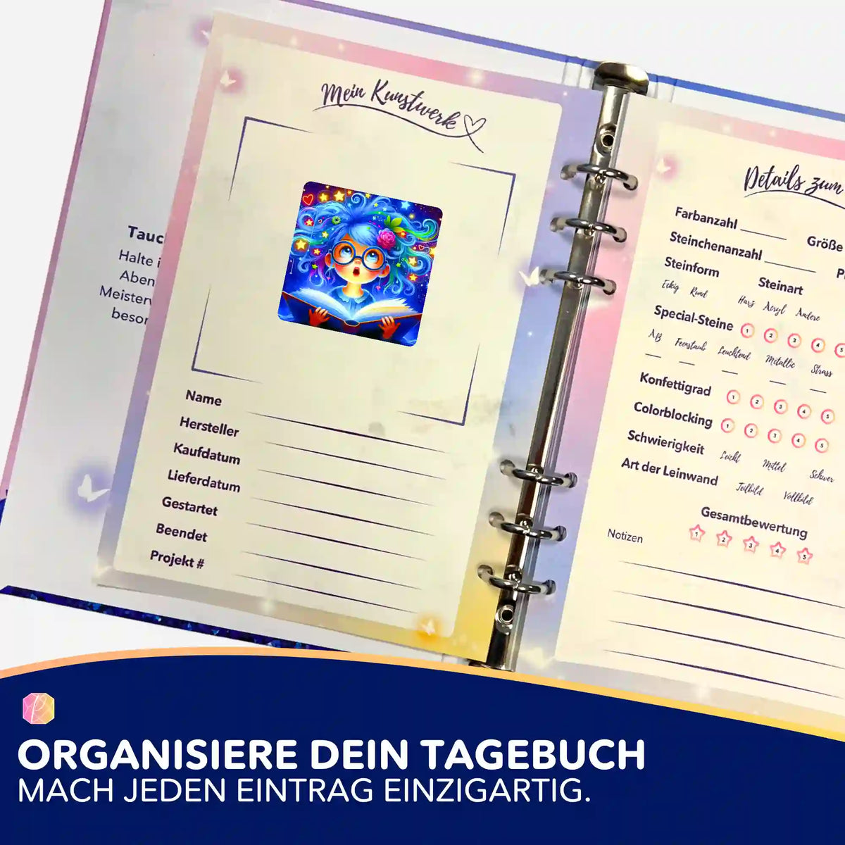 Picmondoo Sticker Lesemaus Josephine zur Organisation im Diamond Painting Tagebuch für dein DIY-Projekt