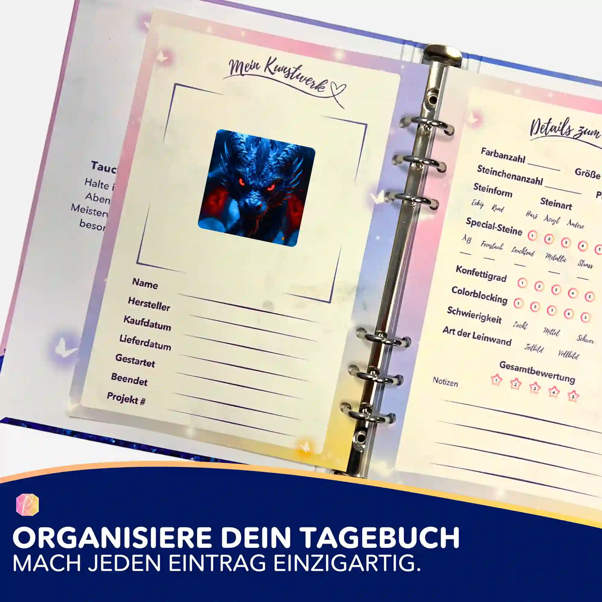 Red Eyes Dragon Aufkleber im Diamond Painting Tagebuch zur Organisation von DIY-Bastelsets und Diamanten Painting Kunst