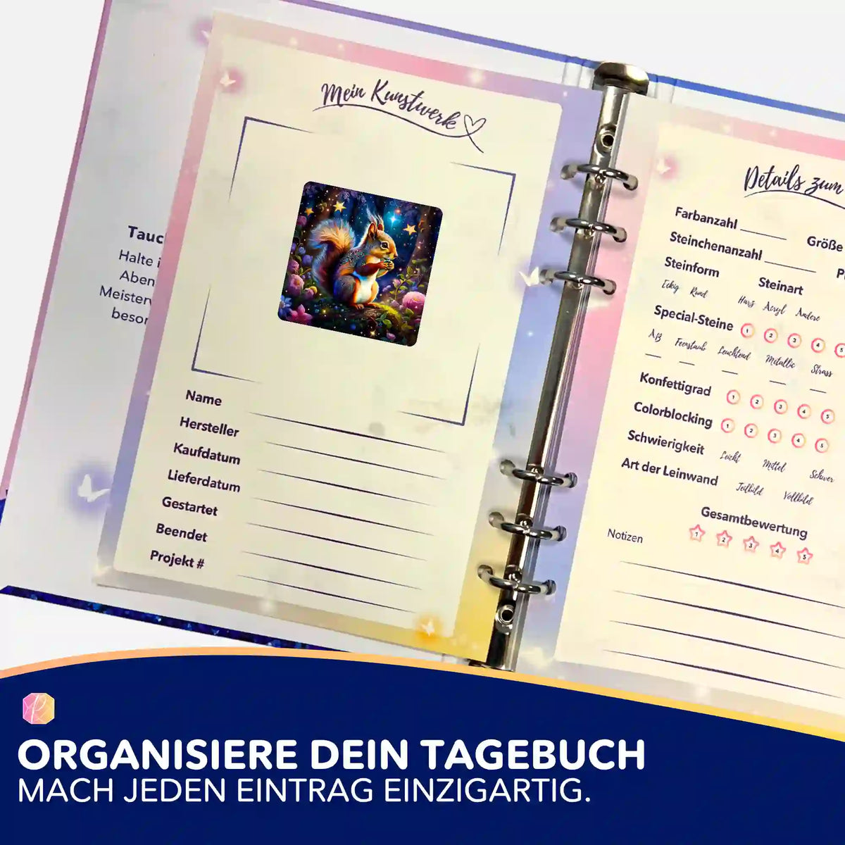 Eichhörnchen-Sticker für Diamond Painting Tagebuch zur kreativen Organisation von Bastel-Projekten