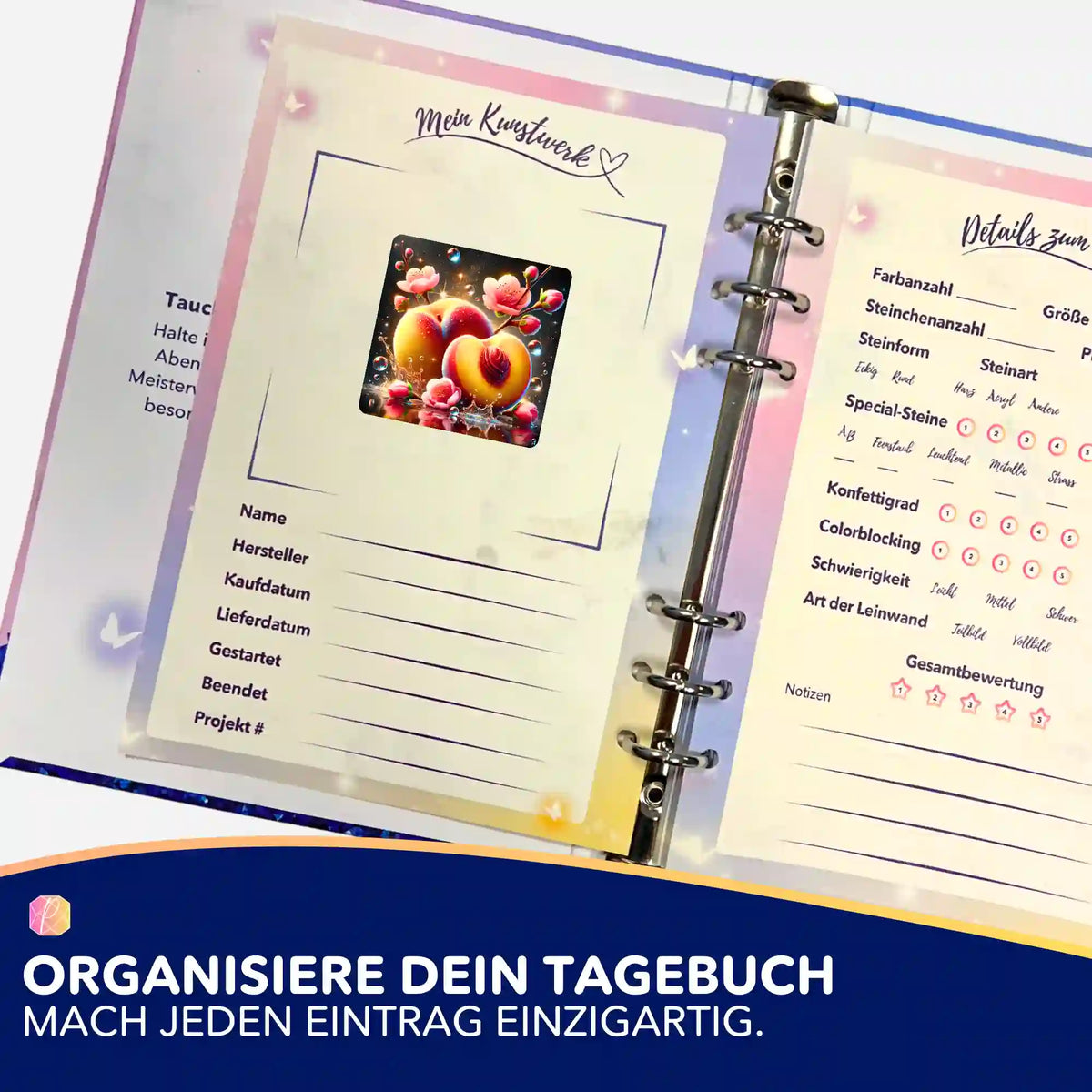 Picmondoo Sticker für Diamond Painting Tagebuch zur Organisation von DIY-Kunstwerken mit Pfirsich-Motiv