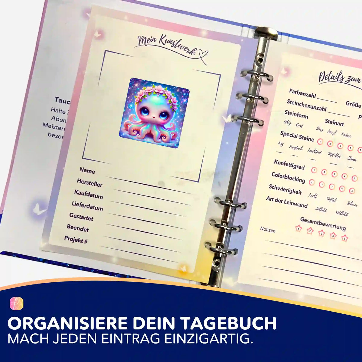 Picmondoo Sticker Tinty Aufkleber für Diamond Painting Tagebuch zur Organisation von Projektdetails