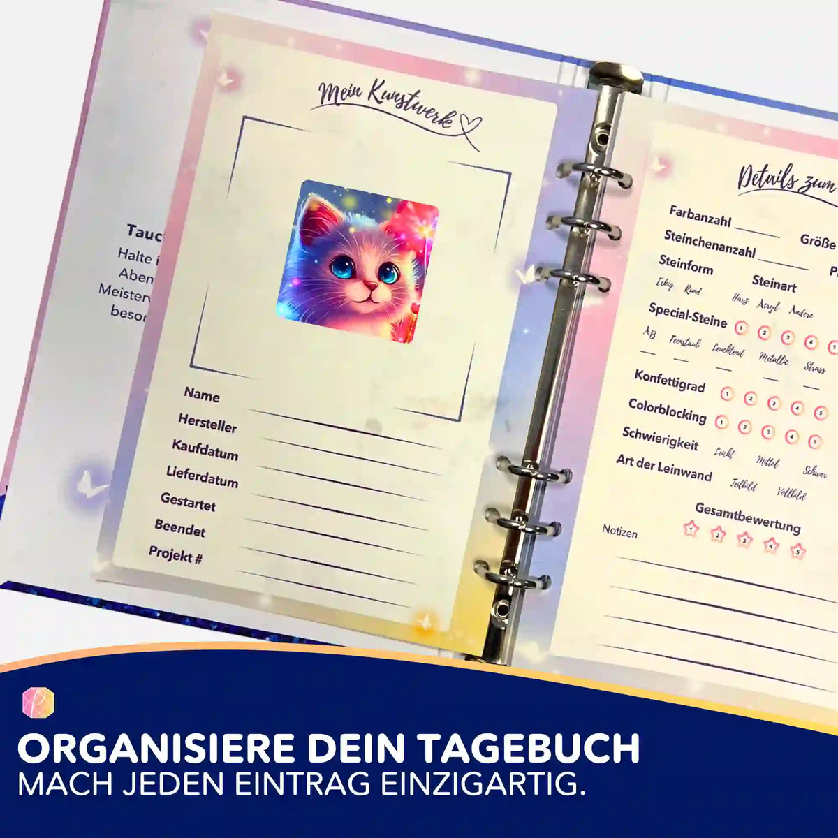 Zauberkätzchen Aufkleber für Diamond Painting Tagebuch zur Organisation von Kunstwerken