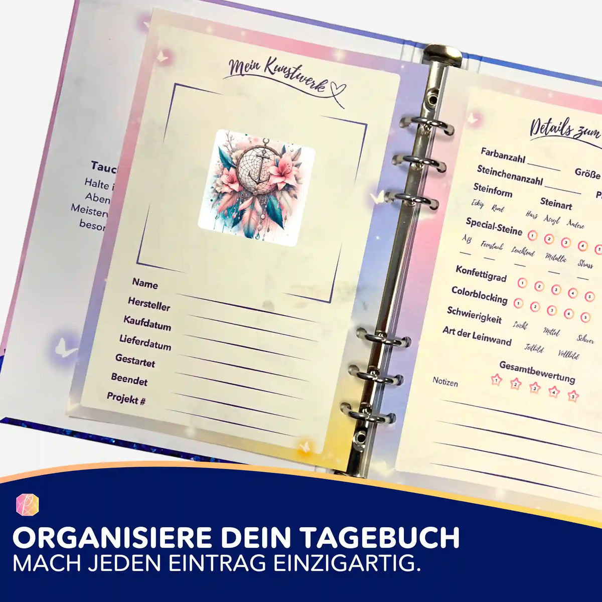 Dream Anker Aufkleber für Diamond Painting Tagebuch zur Organisation von Projekten und Kunstwerken