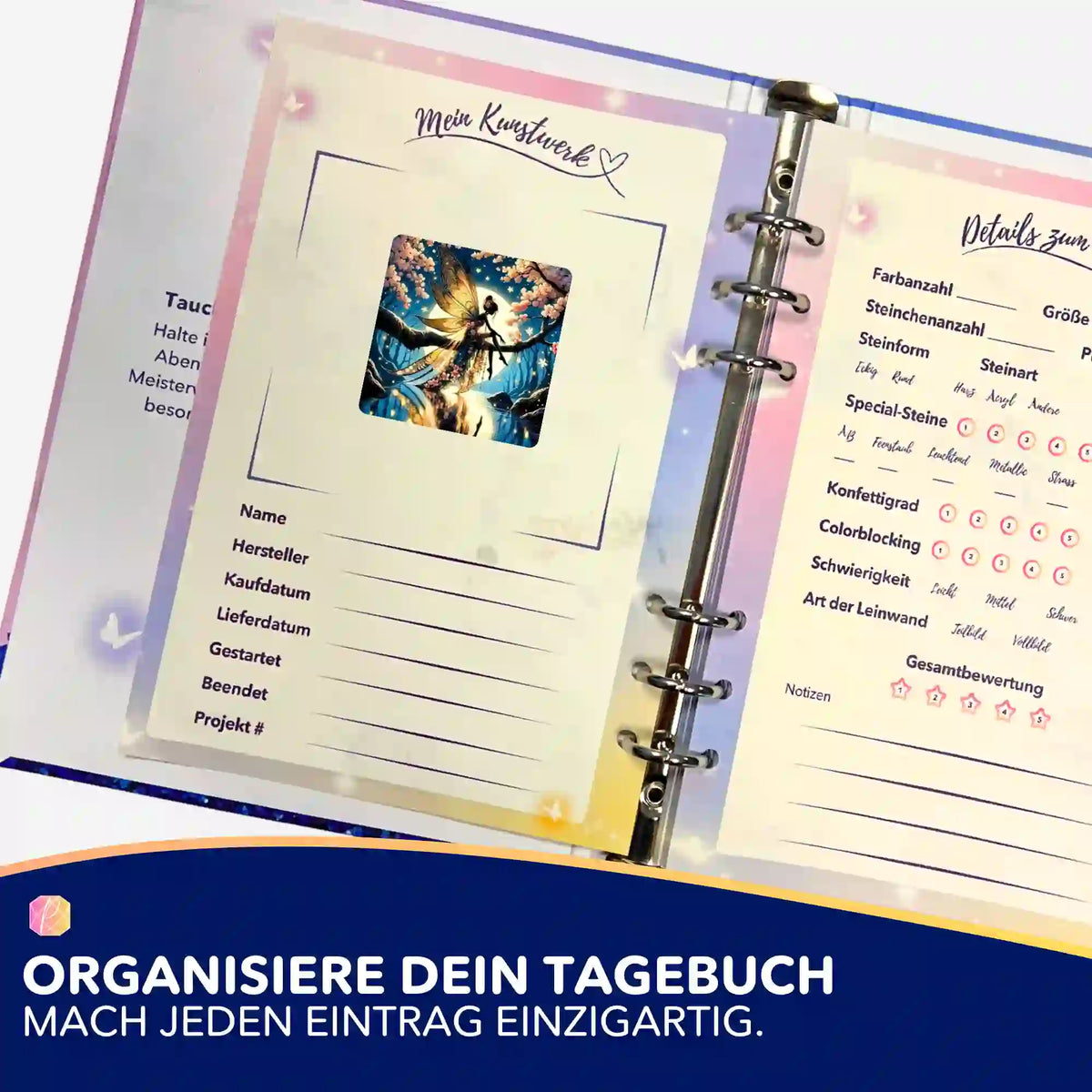 Mondscheinfee Aufkleber für Diamond Painting Tagebuch zur Dokumentation der Projekt Details und Fortschritte