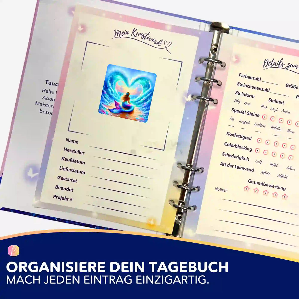 Mermaid Motiv Aufkleber für Diamond Painting Tagebuch zur Organisation von DIY-Projekten
