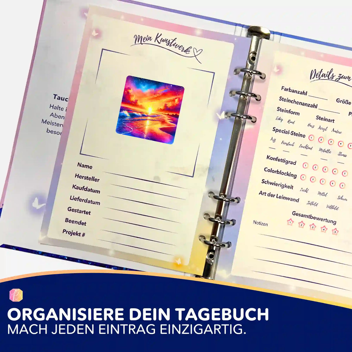 Picmondoo Sticker Zwischen Sonne und Sterne für Diamond Painting Tagebuch zur Organisation von DIY-Kunstwerken